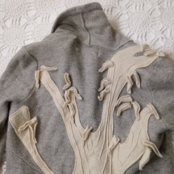 Rosie Niera Antrhopologie Blazer Jacket 100% Wool Tree Applique Gray Large Women - Picture 3 of 9
